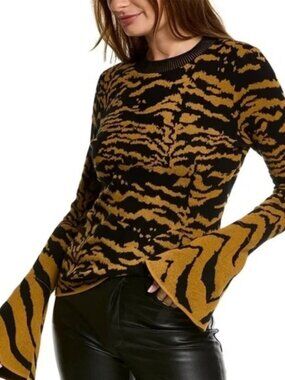 Diane von Furstenberg Beverly Jacquard Knit Bell Sleeve Sweater DVF Animal Print